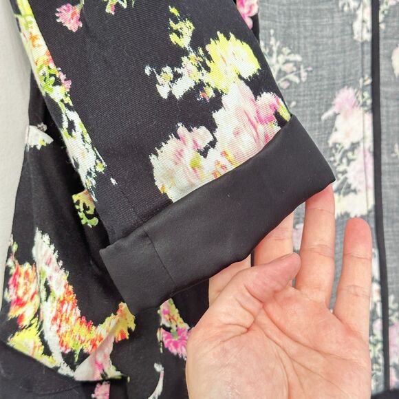 Candies Blazer Jrs Large Black Floral Open Front Unstructured Feminine Hipster - Picture 4 of 11